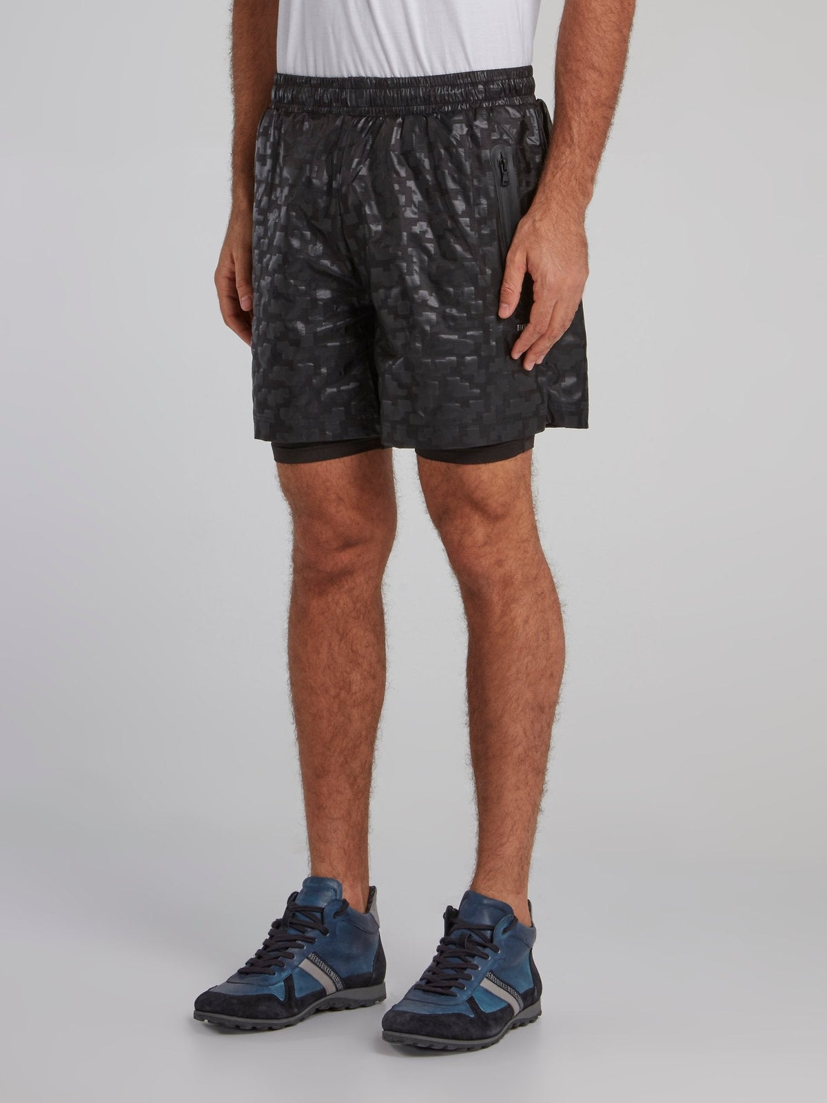 Black Geometric Track Shorts