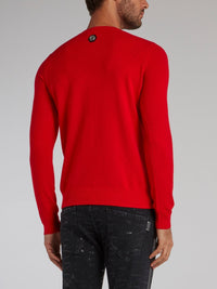 Red Studded Skull Pullover