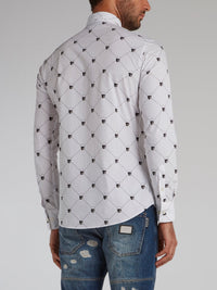 White Skull Print Long Sleeve Shirt