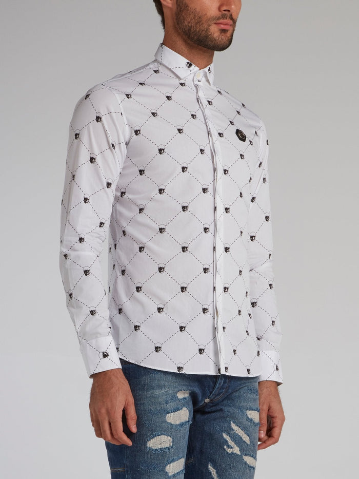 White Skull Print Long Sleeve Shirt