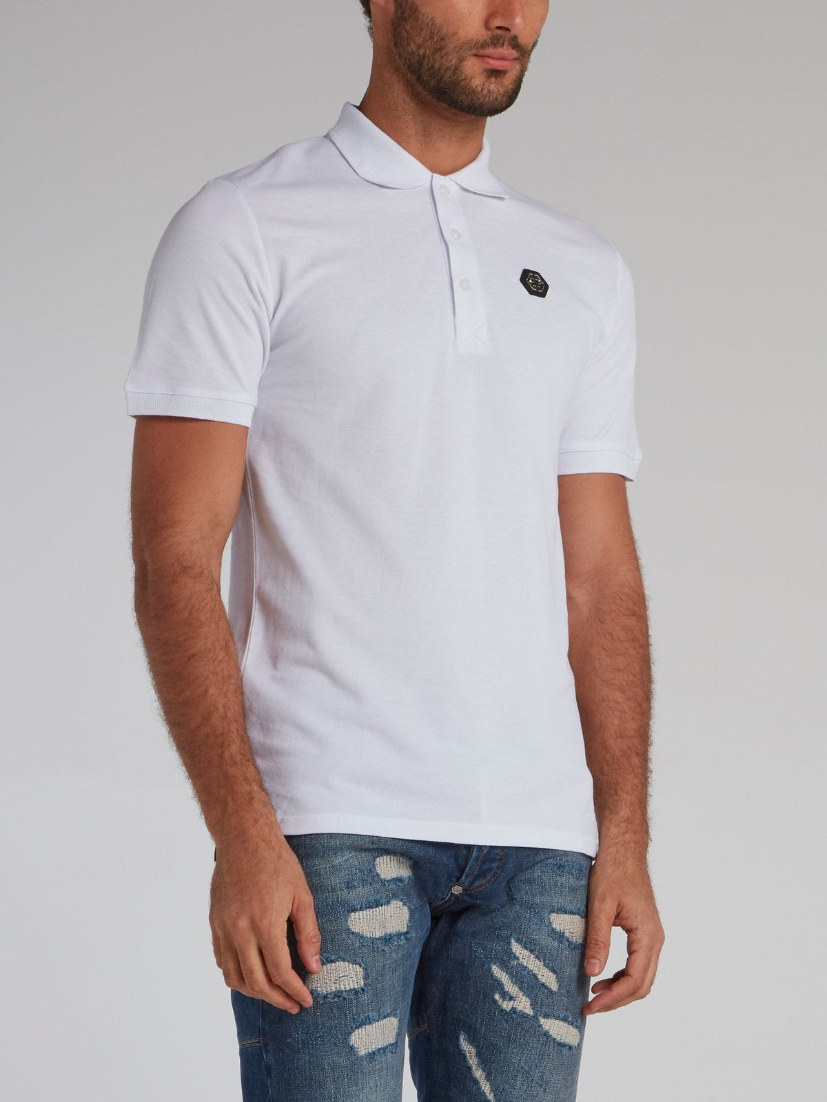 White Rear Studded Skull Polo Shirt