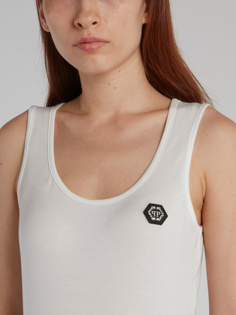 White Monogram Appliqu��d Tank Top