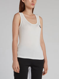 White Monogram Appliqu��d Tank Top