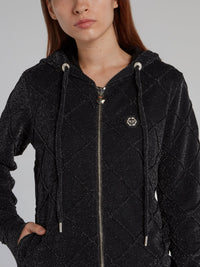 Black Glittered Hoodie Sweat Jacket