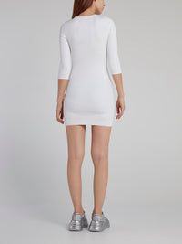 White Crystal Monogram Knit Dress