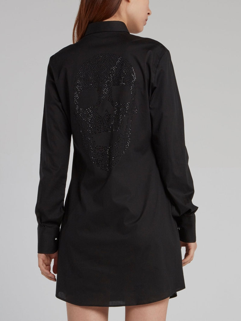 Black Studded Skull Shirt Dress