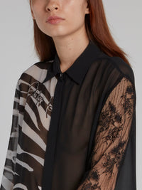 Animal Print Panel Mesh Shirt