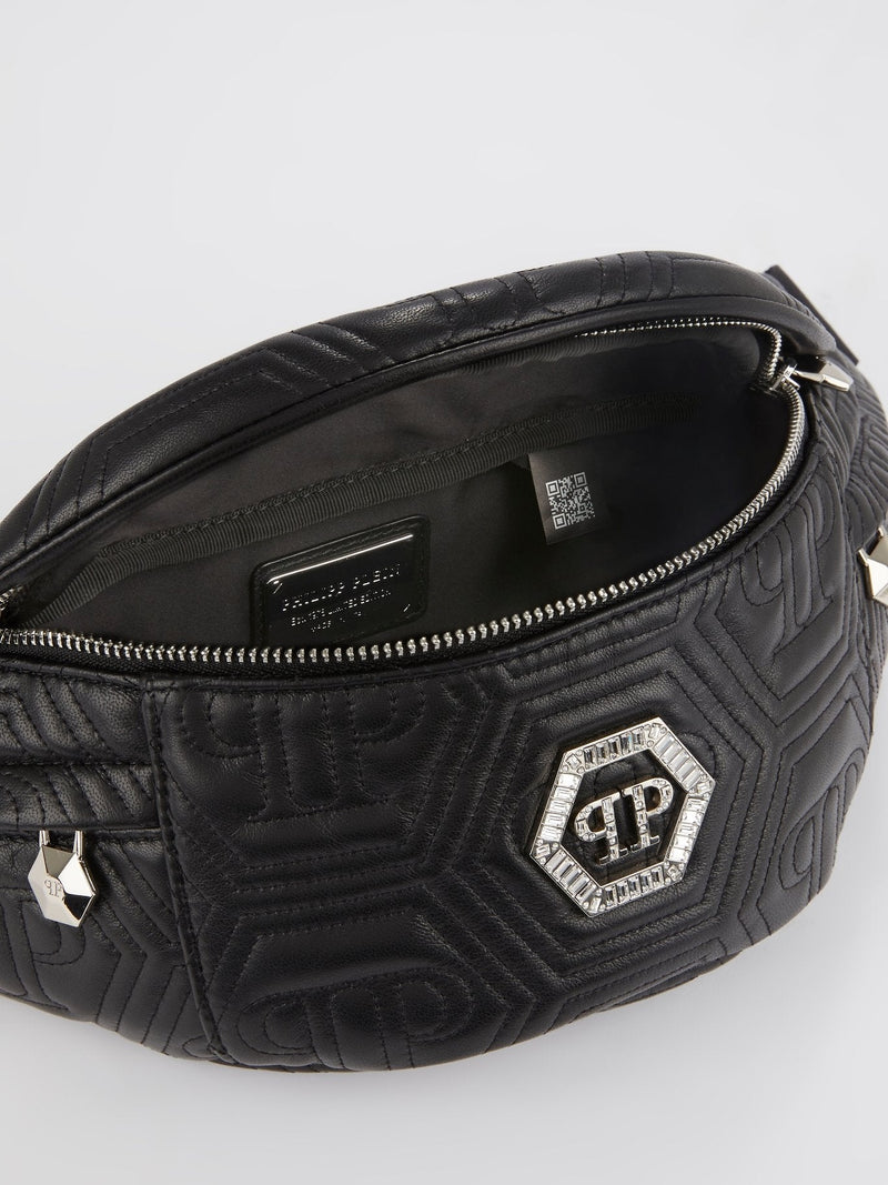 Black Crystal Monogram Leather Belt Bag