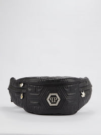 Black Crystal Monogram Leather Belt Bag