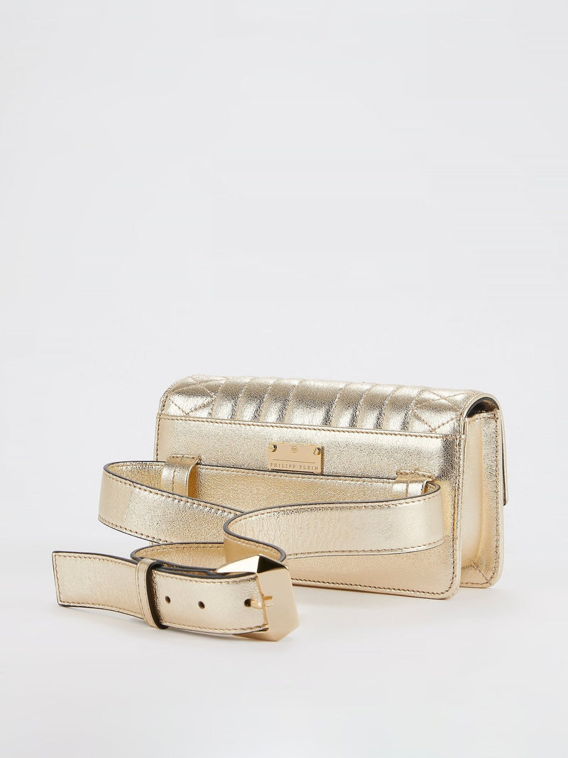 Gold Quilted Flap Belt Bag