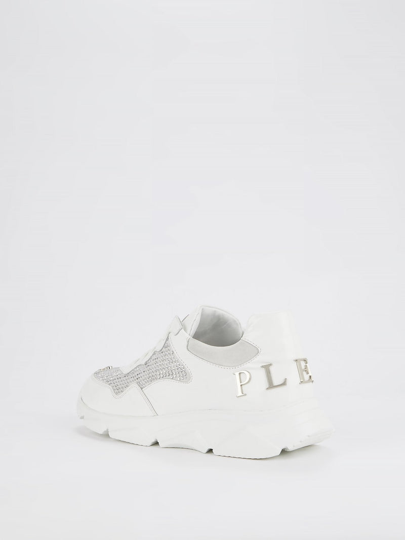 White Runner Crystal Logo Sneakers