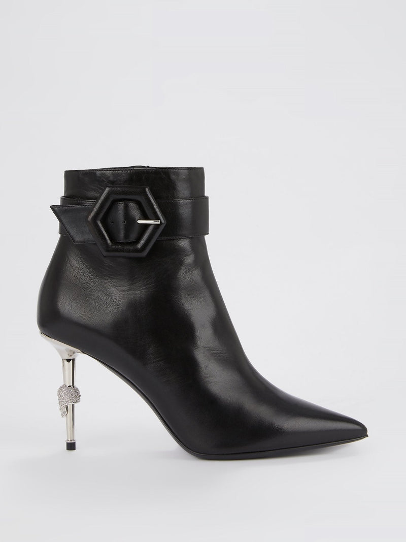 Black Belted Skull Ankle Boots