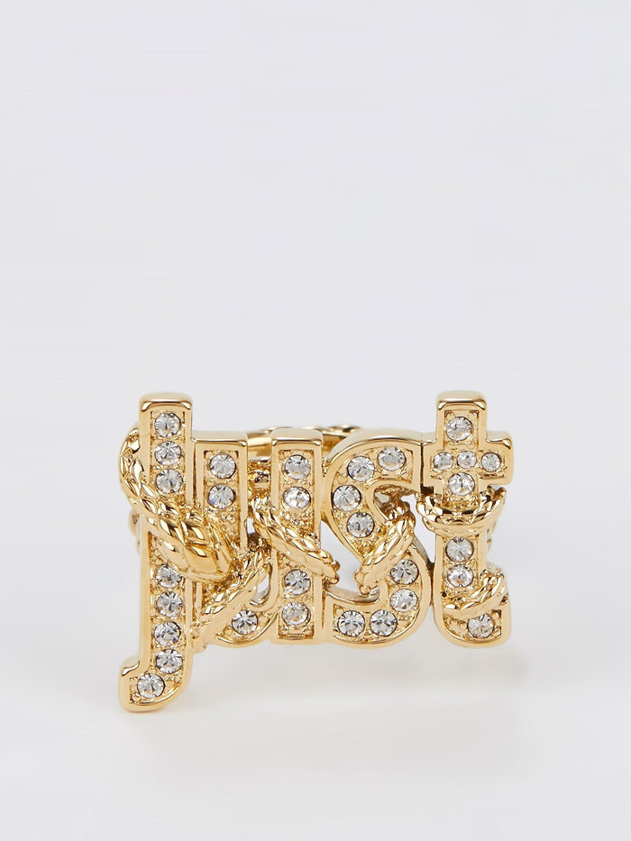 Gold Crystal Studded Monogram Ring - Size 8