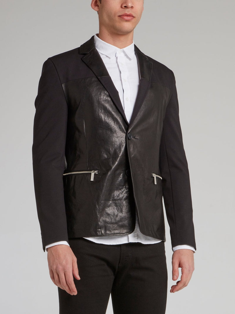 Black Leather Panel Blazer