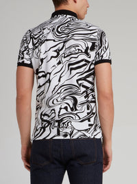 White Marble Print Polo Shirt