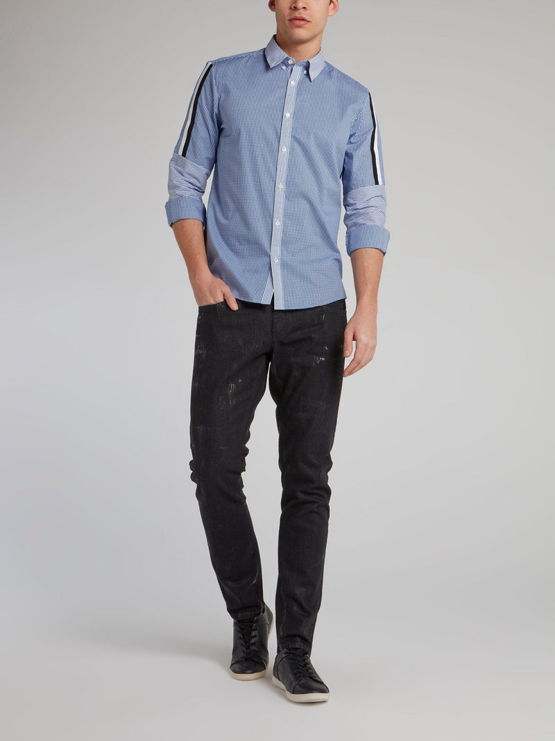 Blue Check Contrast Detail Shirt