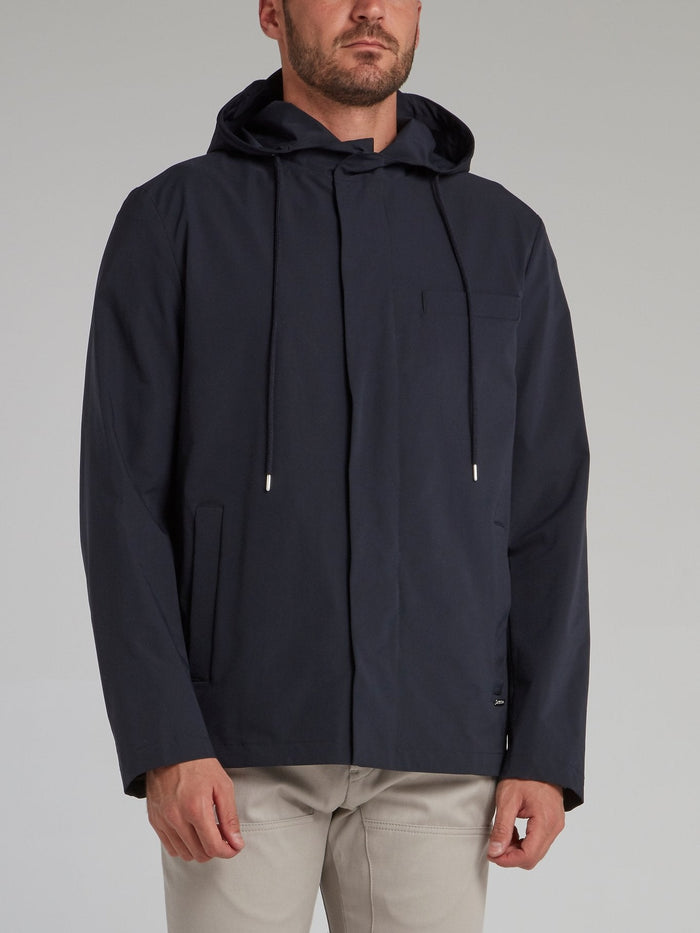 Navy Button Up Hooded Jacket