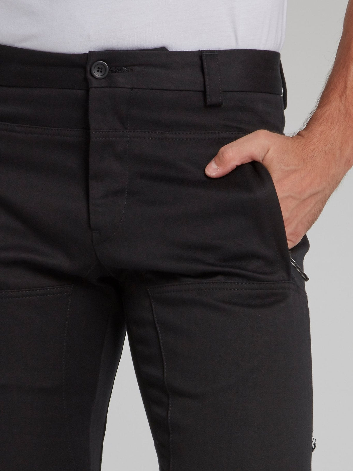 Black Paneled Chino Pants