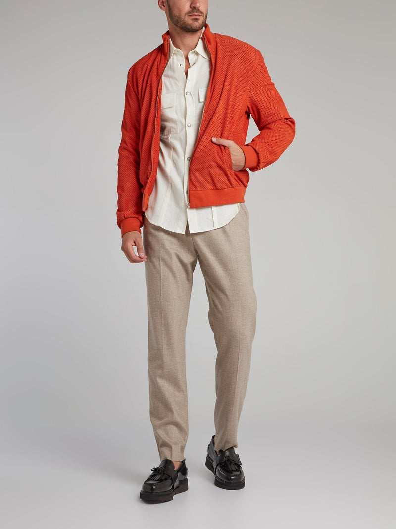 Orange Perforated High Neck Jacket