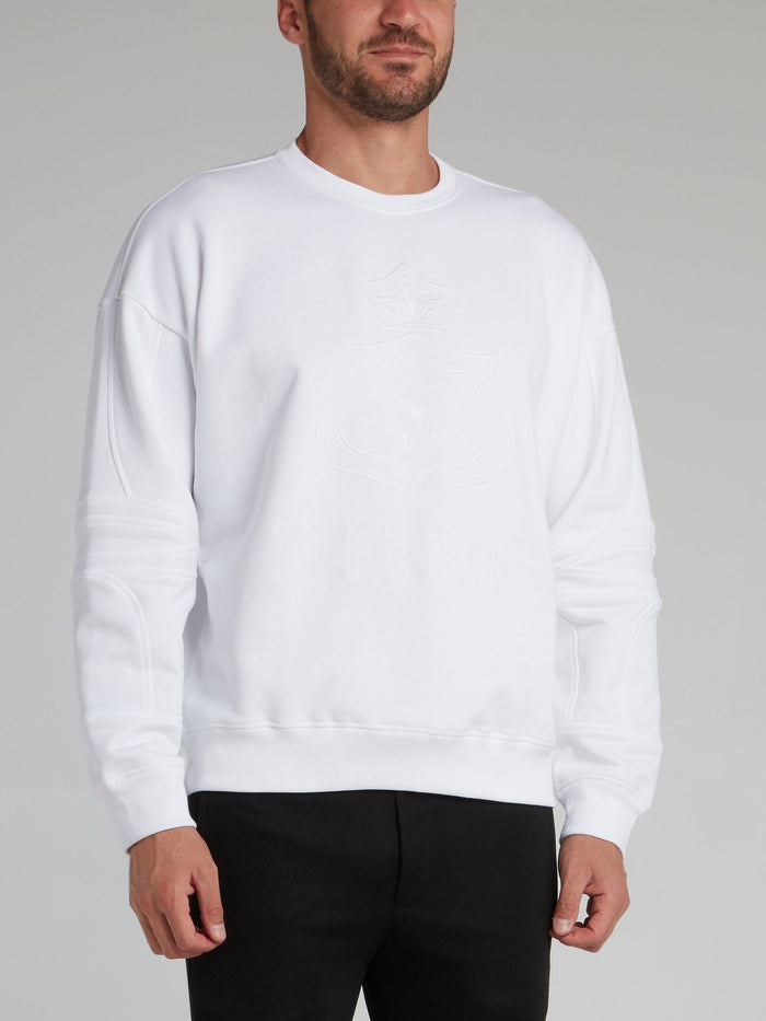 White Embroidered Monogram Sweatshirt