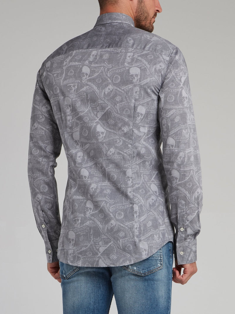 Grey Dollar Skull Print Shirt