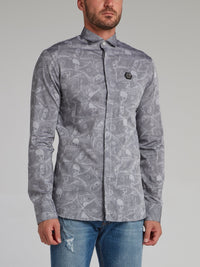 Grey Dollar Skull Print Shirt