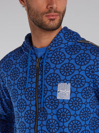 Blue Mosaic Print Zip Up Sweatshirt