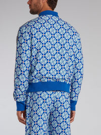 Blue Mosaic Print Button Up Jacket