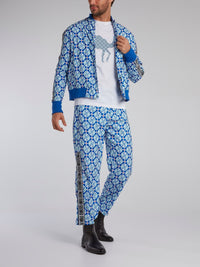 Blue Mosaic Print Button Up Jacket