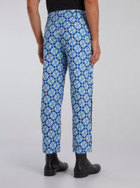 Blue Mosaic Print Capri Pants