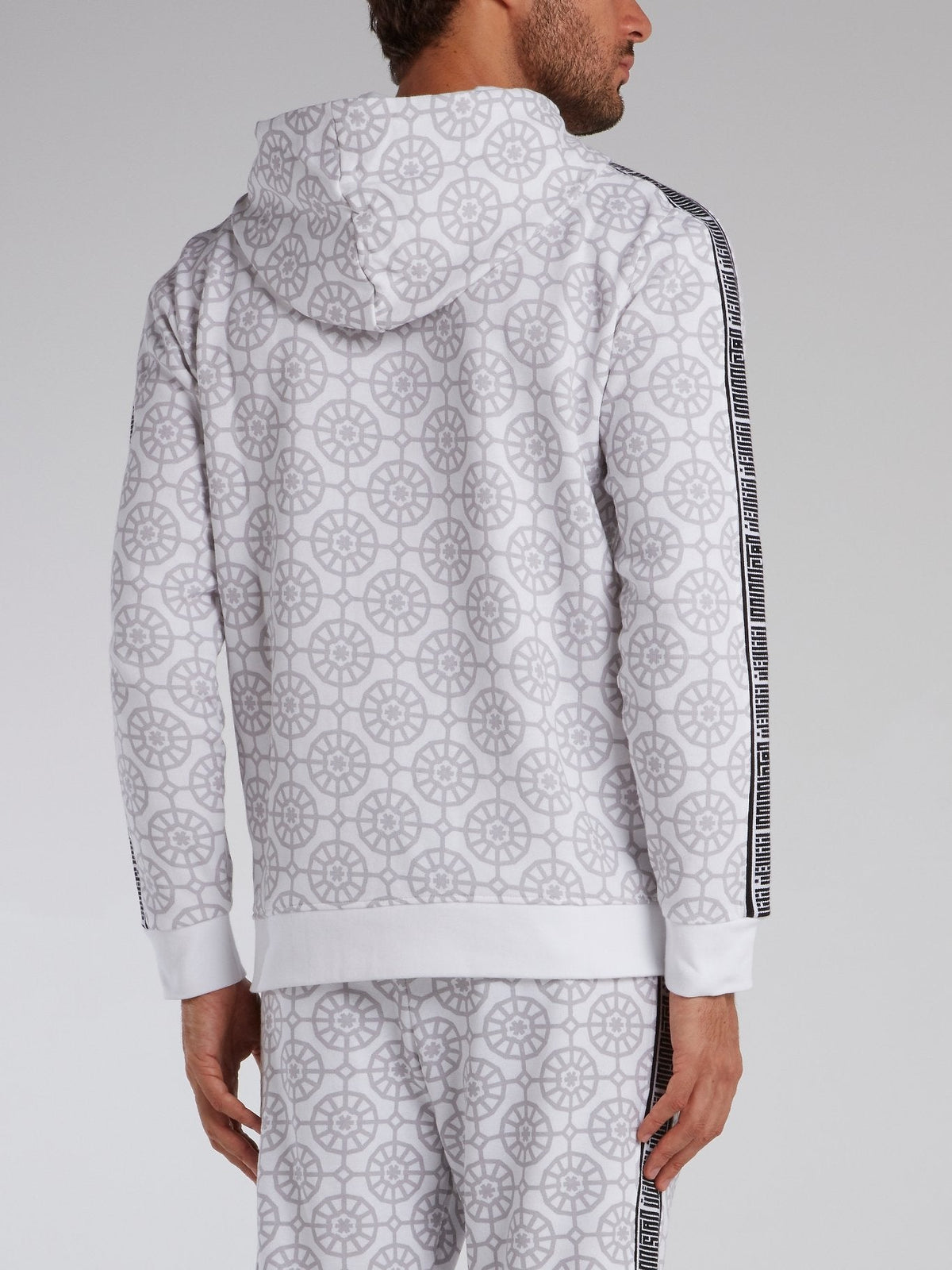 White Mosaic Print Hoodie Sweatshirt