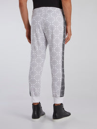 White Mosaic Print Jogger Pants