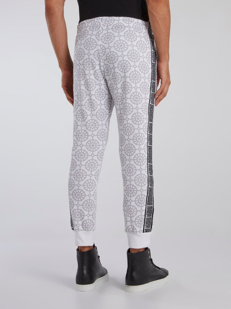 White Mosaic Print Jogger Pants