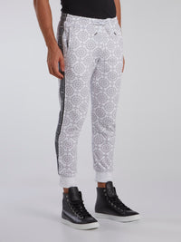 White Mosaic Print Jogger Pants