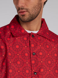 Red Mosaic Print Button Up Jacket