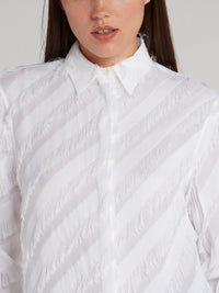 White Diagonal Striped Tassel Shirt