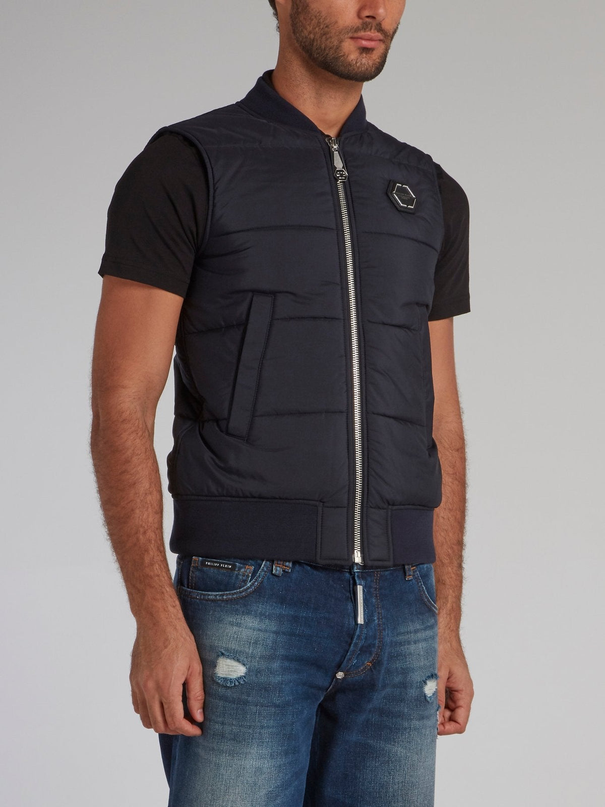 Navy Zip Up Quilted Vest