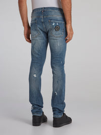 Blue Stone Wash Distressed Jeans