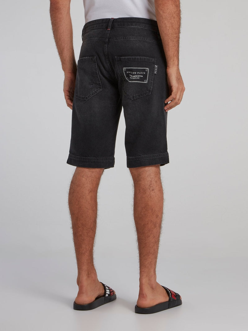 Black Faded Denim Bermudas