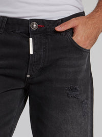 Black Faded Denim Bermudas