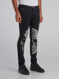 Black Studded Skull Jeans