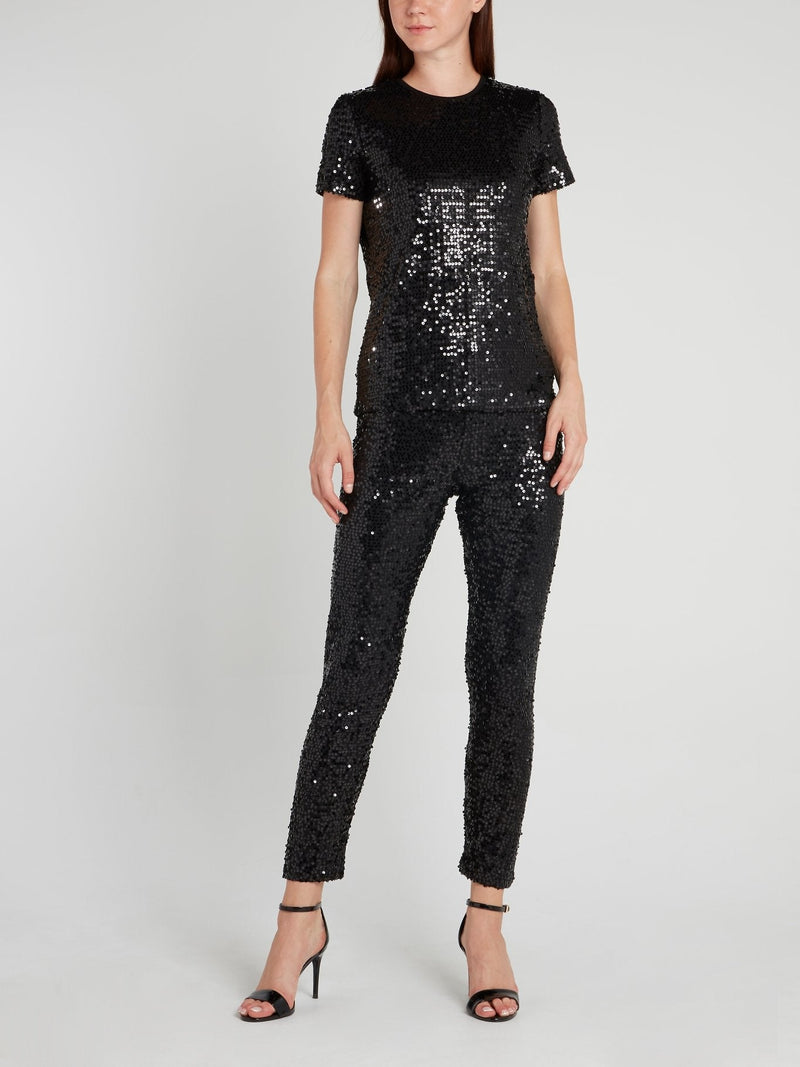 Black Round Neck Sequin T-Shirt