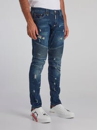 Navy Distressed Biker Jeans