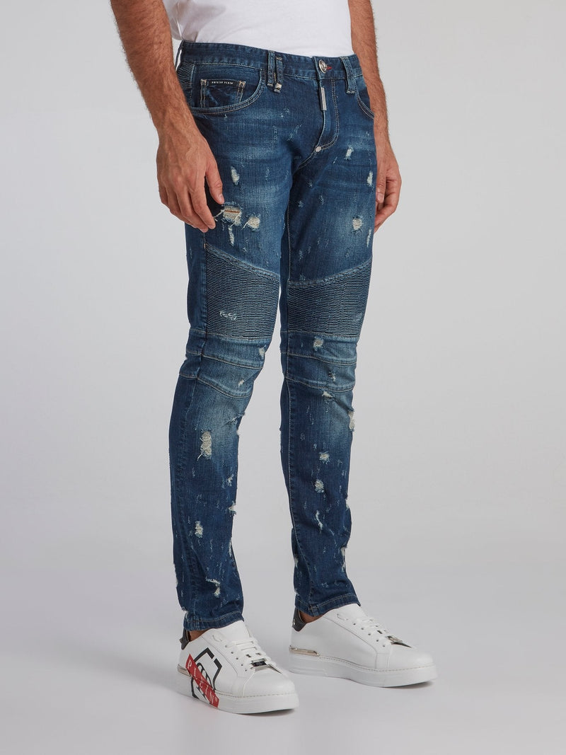 Navy Distressed Biker Jeans