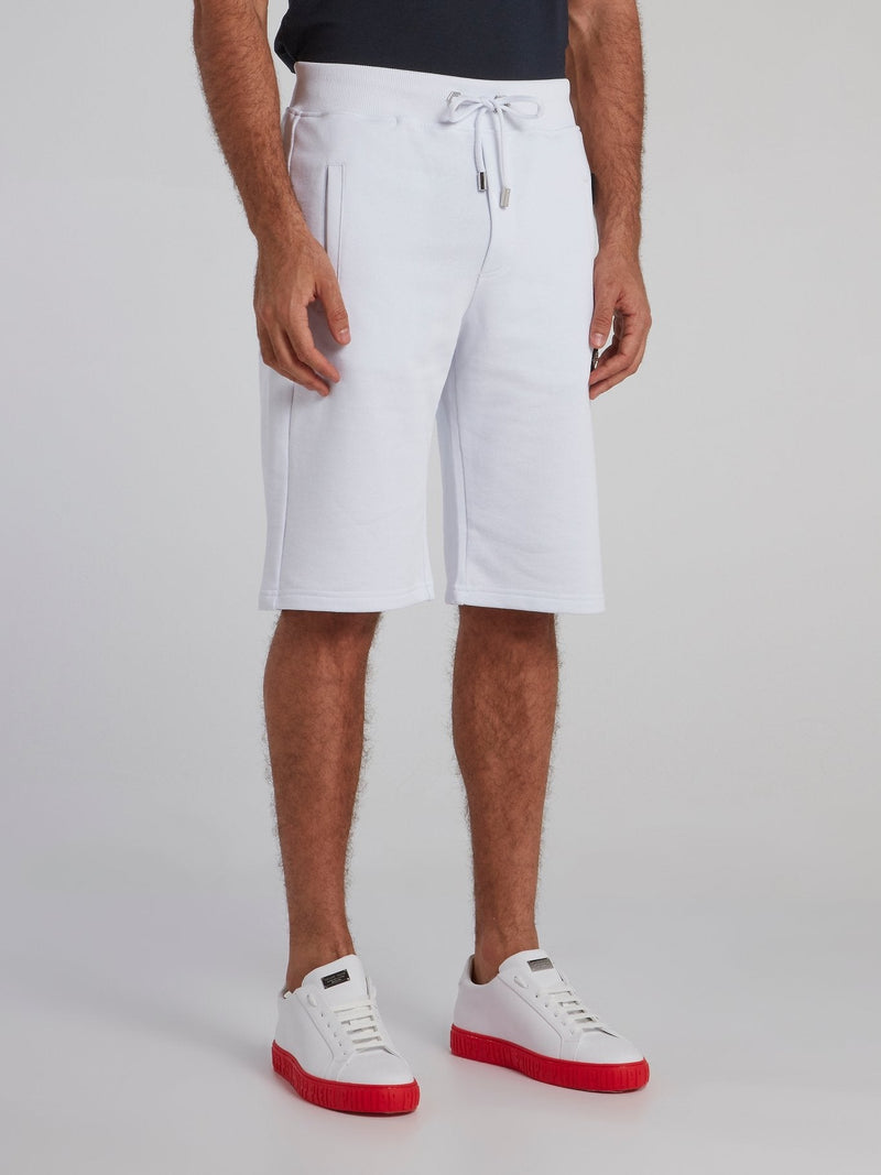 White Appliqu��d Knee Length Shorts