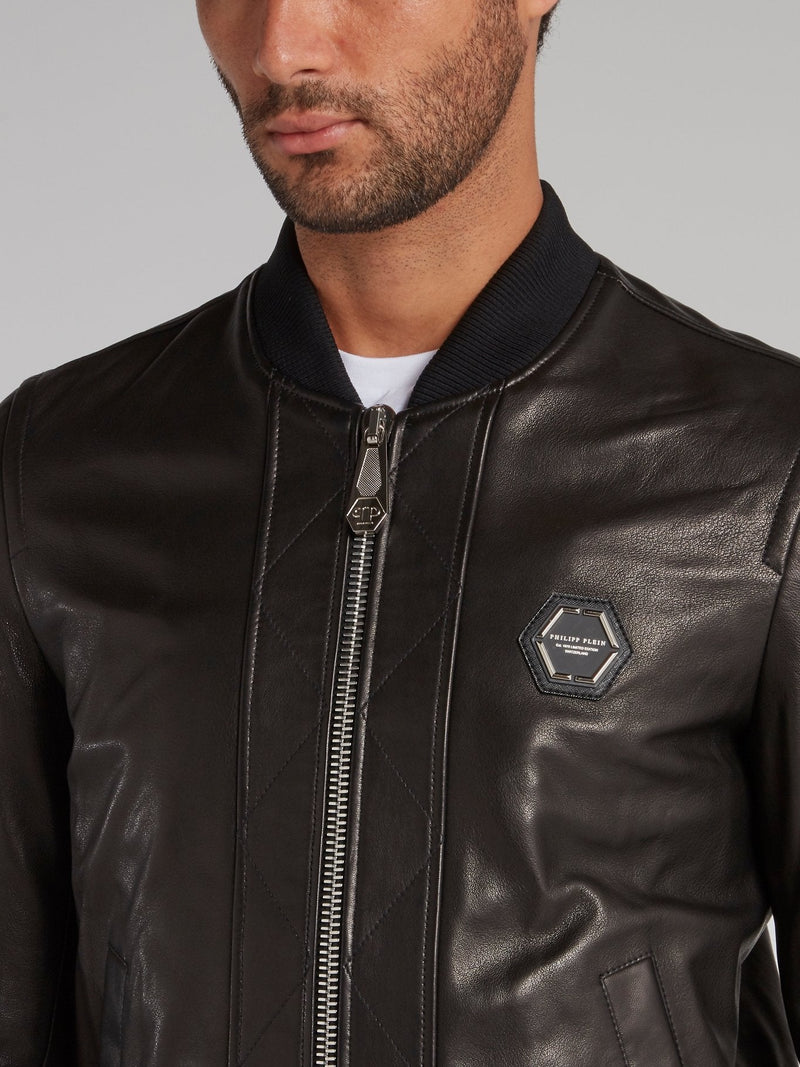 Black Skull Leather Bomber Jacket