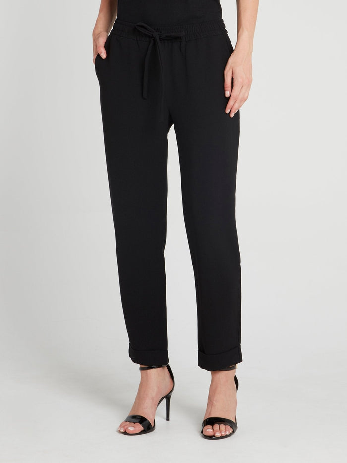 Black Drawstring Straight Cut Pants