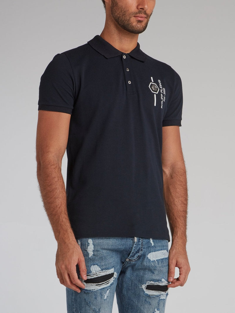 Navy Rear Studded Skull Polo Shirt