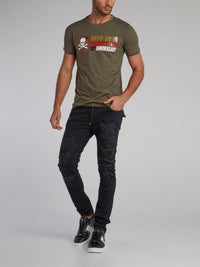 Olive Rubber Print Statement T-Shirt