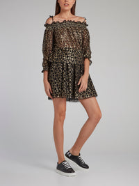 Smocked Waist Leopard Mesh Skirt